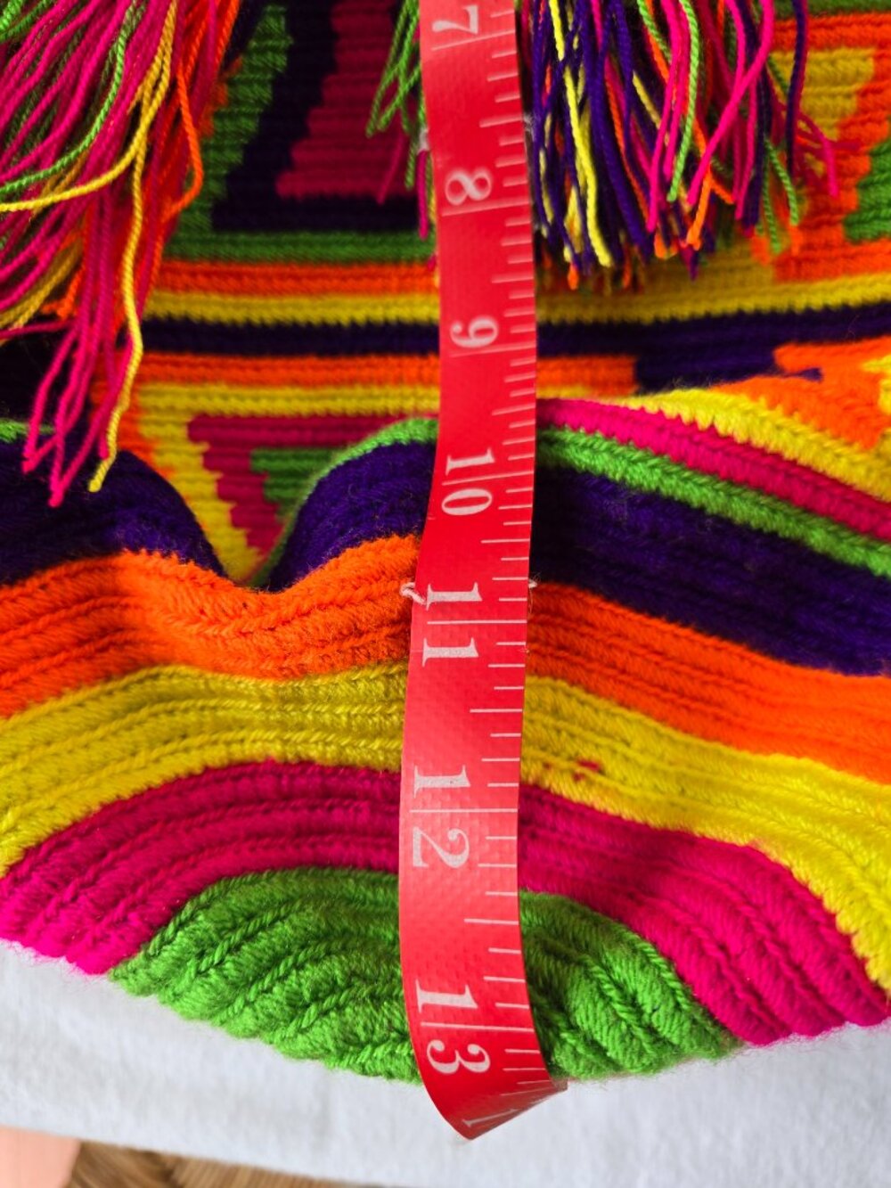 Wayuu Mochila Neon Bucket Purse Boho Chic Multicolor Pom Pom Handmade Crochet - Picture 6 of 7